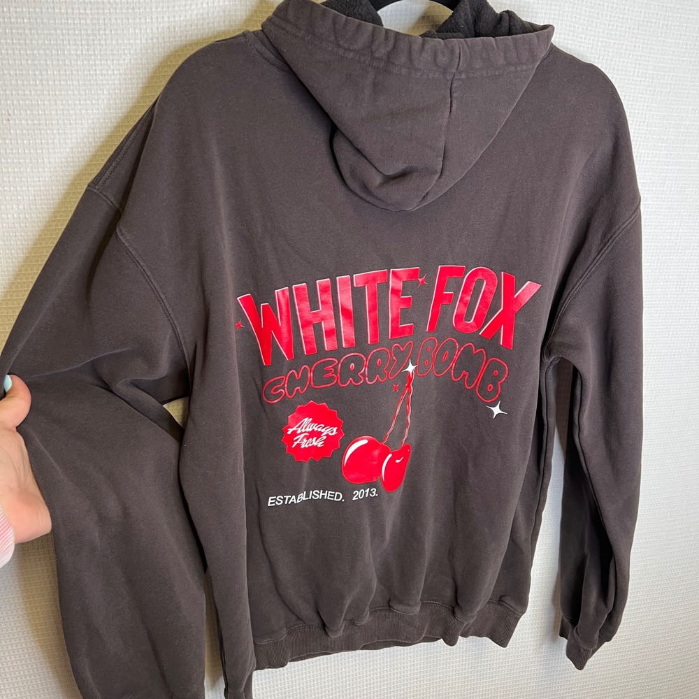 White Fox Boutique Cherry Bomb Oversized Hoodie Charcoal Black Red L/XL